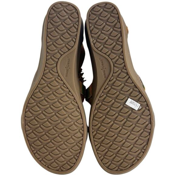 NWB Minnetonka Desi Fringe Suede Ankle Strap Wedge Sandal Brown Women's Size 9M - Picture 11 of 15
